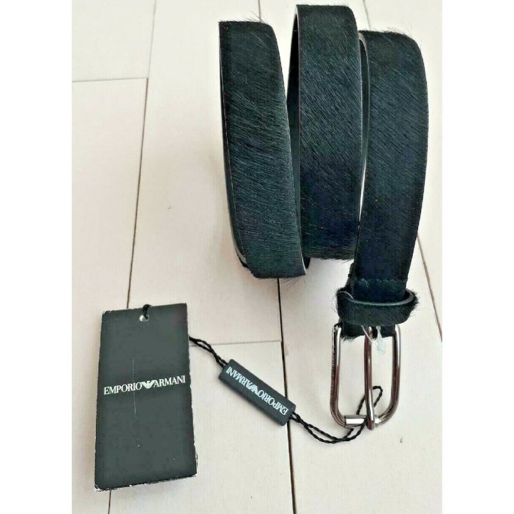 $295 EMPORIO ARMANI men's Black Cow Hair Belt European Italy ( 54 )